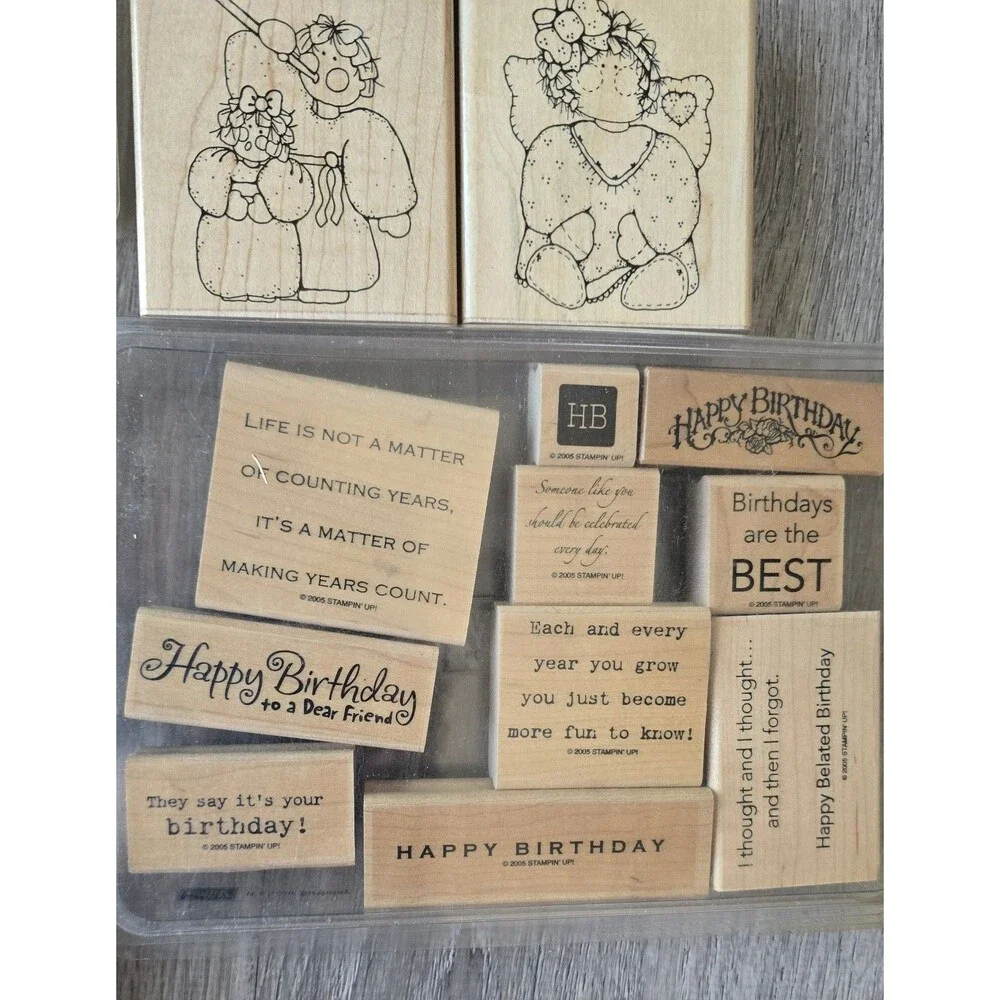 WOOD-MOUNTED STAMP Lot Scripture Bible Happy Birthday Angels Peacock Butterfly